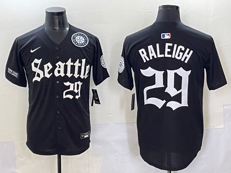 Men 2025 Seattle Mariners #29 Raleigh Black Five generations Joint Name Nike MLB Jersey style 62341